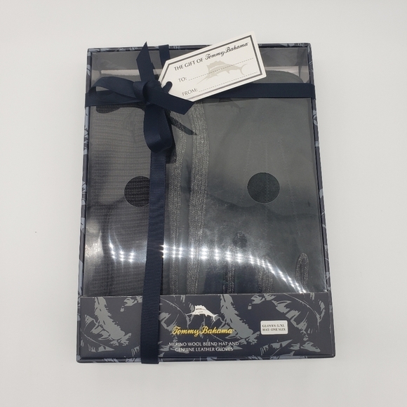 845- Tommy Bahama Merino Wool Hat and Leather Glove Set NWT - Picture 1 of 6